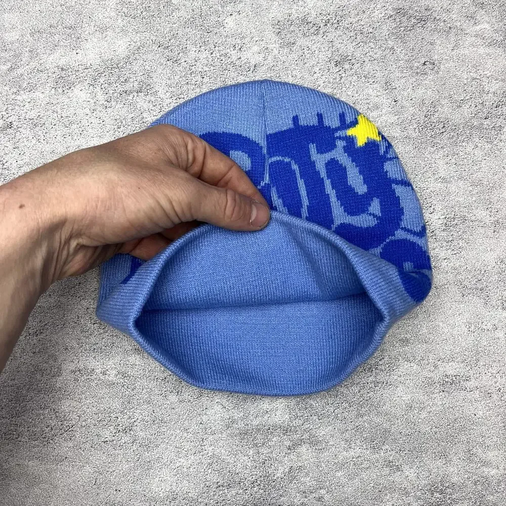 y2k 2000s grunge gothic spiderweb blue Grvty visions beanie - Picture 4 of 6